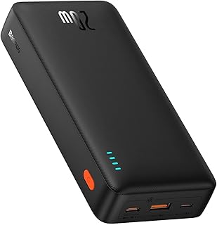 باسيوس باور بانك محمول من ايربو 20000mAh شحن سريع بي دي 20 واط 18 يشحن ايفون 15 برو ماكس 3.6 مرات أسود