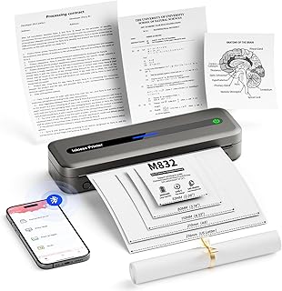 طابعة محمولة من فوفوتا، طابعات لاسلكية M832 للاستخدام المنزلي والمكتب والمدرسة، طابعة بلوتوث بدون حبر تدعم حروف الولايات المتحدة 8.5 انش × 11 انش، طابعة حرارية متوافقة مع التابلت والجوال والكمبيوتر،