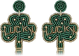 St. Patrick's Day Earrings Beaded Green Shamrock Earrings Handmade Lucky Leaf Drop Dangle Earring for Women Funny Irish Holiday Jewelry Gifts