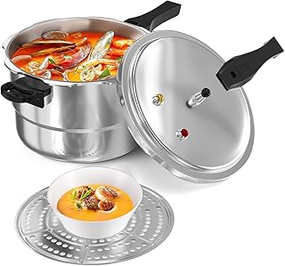 Pressure Cooker,Aluminum Pressure Canner,Gas Stove Household Pressure Cooker with Steaming Layer,Pressure pot with Steaming Tray (5 Liters)