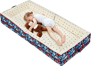 Umoving 100% Cotton Inner Portable Foldable Toddler Travel Bed - Soft Foam Floor Bed with Washable Cover, Safe and Comfortable Toddler Crib, Ocean Blue