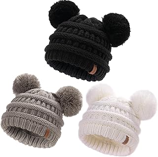 FURTALK Baby Winter Knitted Beanie Hat Satin Soft Lined Pom Pom for Infant Toddler Skull Cap