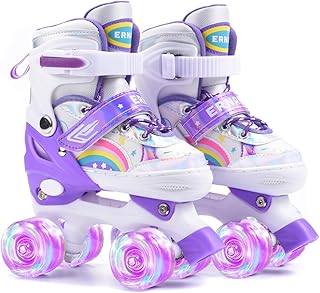 ERNAN Roller Skates,Kids Roller Skates,Girls Roller Skates,4 Size Adjustable Toddler Roller Skates with Light up Wheels for for Beginner Kids Girls & Boys