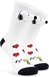 Peanuts Snoopy Womens Fluffy Slipper Socks, Non-Slip - Gifts for Her