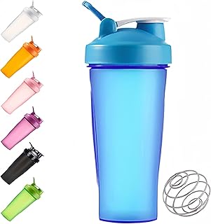 Protein Shaker Bottle 600ml, Secure Leakproof Protein Shake Mixer Bottle, Steel Mixing Ball For Lump Free Smooth Shake, Easy To Clean, BPA Free, Dishwasher Safe for Gym & Sports Shaker Bottle (Blue)