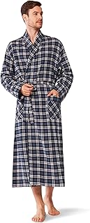 Mens Robe Flannel Cotton Plaid Bathrobe Soft Shawl Collar Loungewear