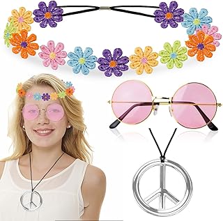 Hippie Costume Accessories, Hippie Accessories 60s and 70s, Hippie Costume Vintage Glasses 60s Peace Symbol Necklace B