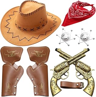 NAVESO Cowboy Costume Children, 9 Pieces Cowboy Set Children, Cowboy Costume Accessories Children, Cowboy Western Costume Halloween with Cowboy Hat Neckerchief Toy for Carnival Cosplay