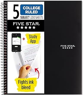 دفتر ملاحظات بسلك يحتوي على ورق مسطر ومجمع من فايف ستار، 5 اقسام، سلكي مع جيوب، 200 ورقة مبطنة، يوميات للكتابة، مستلزمات المدرسة لطلاب الجامعات او K-12، مقاس 11× 8-1 2 انش، اسود (72081)، 240 الصفحات