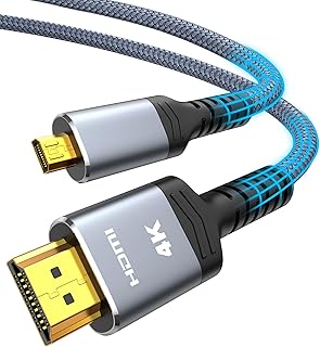 هاي وينجز كيبل مايكرو HDMI الى بطول 10 قدم ذكر محول سلك مضفر بالنايلون 2.0 4K@60HZ 2K@165HZ 18Gbps متوافق مع كاميرا اللاب توب وشاشة Micro رمادي