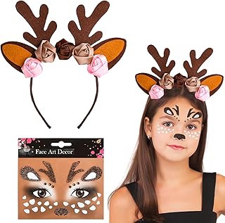 LUYANFX Reindeer Headband, Christmas Headbands, Reindeer Antlers Headband with Face Sticker, Reindeer Headpiece, Children, Girls for Christmas, Carnival, Costumes, Cosplay Party (A)