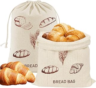 Bread Bag Storage Fresh, Pack of 2 Bread Bags for Keeping Fresh, Linen, 30 x 40 cm, Linen Bag for Bread, Bread Bags for Homemade Bread, Reusable Bread Bag with Drawstring for Bread, Baguette