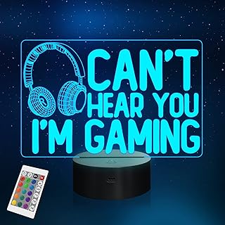 مصباح ليلي بطبعة عبارة «Can hear you i'm gaminging» من نالاكال وهمي ثلاثي الابعاد مضحك بـ16 لون متغير يعمل باللمس وجهاز تحكم عن بعد للرجال والمراهقين والاطفال، أسود