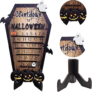 Halloween Advent Calendar, Funny Wooden Coffins Ghosts Pumpkins Countdown for Home Office Classroom Decorations, DIY Novelty Handmade Desk Centerpieces Craft for Table Ornament Gifts