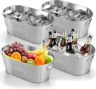 HELEE Galvanized Bucket 15L with Portable Ice Bucket Large Metal Beverage Bucket for Party Beer Drink Storage Bucket Ice Bucket for Mimosa Bar Supplies 4PCS