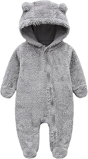 CHAOJIESI Baby Snowsuit Bear Ear Hooded Jumpsuit Fleece Romper Zipper Winter Coat Outfits