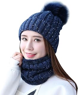 Home Prefer Womens Winter Beanie Hat Scarf Set Warm Fuzzy Knit Hat Neck Scarves