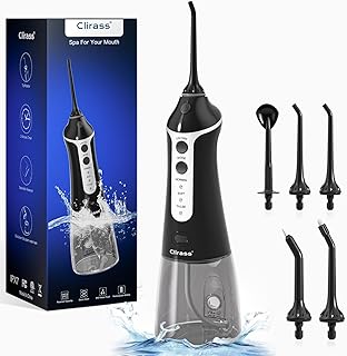 Clirass Portable Water Flosser - Cordless Rechargeable Water Dental Pick with 5 Jet Tips, 3 Modes, IPX7 Waterproof & 300ML Cleanable Reservoir, Ideal for Teeth Cleaning & Flossing, Black