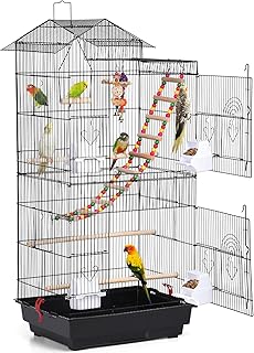 RUIXZSS 39-inch Roof Top Large Flight Parrot Bird Cage for Small Quaker Parrot Cockatiel Sun Parakeet Green Cheek Conure Budgie Finch Lovebird Canary Pet Bird Cage w/Toys (Black)