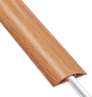 Cord Covers for Wires on Floor 6FT, Cord Cover Floor, Wood Yellow Oak Floor Cable Management, Cable Protector Prevent Cable Trips Floor Cable Covers for Cords, Cable Cavity: 0.47" (W) x 0.24" (H)