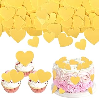 60 Pack Edible Heart Cake Topper Love Heart Cupcake Picks Water Paper Valentine's Day Theme Cake Decorations for Wedding Engagement Bridal Shower Birthday Party Supplies Yellow