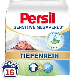 Persil Sensitive Megaperls Deep Clean (16 Washes), Detergent for Allergy Sufferers with Soothing Aloe Vera for Sensitive Skin, Effective from 20 °C to 95 °C, ECARF Certified