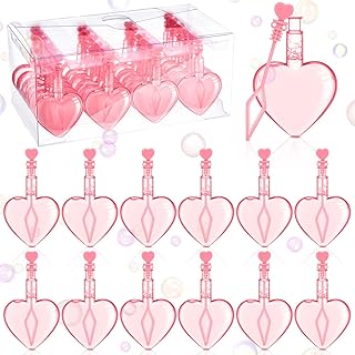 Gemscream 24 Pieces Valentines Day Heart Bubble Wands Bulk Mini Bubble Wands Favors Valentine's Day Mix Bulk Toys Gift for Party Wedding Adults(Pink)