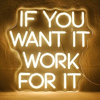 WLHOPE If You Want It Work For It Neon Sign Adjustable Brightness Led Sign,Neon Signs for Wall Decor,USB Powered Licked Neon Light for Bedroom Home Bar Club Hotel Party Decor