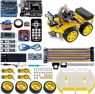 مجموعة سيارة روبوت ذكية تتضمن جهاز استشعار موجات فوق صوتية ووحدة بلوتوث ولوحة R3 متوافقة مع اردوينو اي دي اي مع برنامج تعليمي من لاف فين