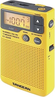 سانجين راديو جيب رقمي DT-400W AM/FM للتنبيه بالطقس، اصفر