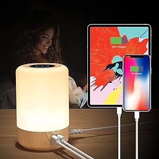 تايبو مصباح طاولة بجانب السرير يعمل باللمس، مصابيح طاولة LED عصرية 6 واط مع 4 منافذ USB، 8 الوان، 3 اوضاع، مصباح متعدد الوظائف يعمل باللمس لغرفة المعيشة وغرفة النوم والمكتب والغرفة (قابس اوروبي)