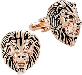 Vintage Lion Head Cufflinks for Men with Gift Box, Gold Silver Black Tone Cuff links for Men's Dress Shirts and French Cuff Shirts, Mens Personalized Jewelry or Accessories Unique