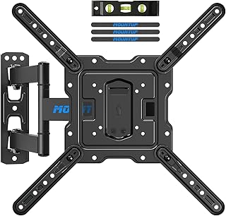 ماونت اب حامل تلفزيون يثبت على الحائط لمعظم التلفزيونات مقاس 26-60 بوصة، حامل تلفزيون كامل الحركة مع دوران وتمديد 19 بوصة، حامل تلفزيون مع دعم مفصلي دوار، ماكس فيسا 400 × 400 ملم، MU0009