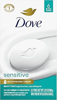 Dove Beauty Bar ينظف بلطف ويغذي البشرة الحساسة ويغسل البكتيريا بشكل فعال بينما يغذي بشرتك 3.75 أوقية 6 قطع