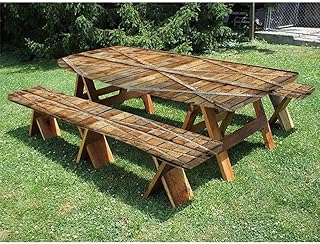 Wooden Timber Door Plank 72" Polyester Picnic Table and Bench Fitted Tablecloth, for outdoor, park, terrace, 28 x 72 Inch