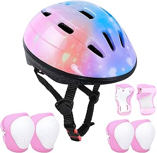 Asslen Kids Bike Helmet Suitable for Ages 3-8 Years Boys Girls, Adjustable Toddler Helmet with Knee Elbow Pads Wrist Guards Sports Protective Gear Set for Bike Bicycle Skateboard Scooter