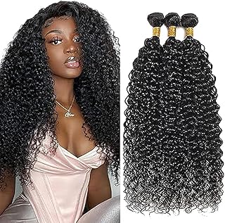 AiPliantfis Bundles Human Hair Bundles Curly Wave Extensions Human Har 3 Bundles Total 300g Natural Black Color 16 18 20 Inches Brazilian Remy Hair Extensions Weft