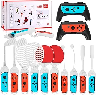 NALACAL 13 in 1 Switch Sport Games Accessories Bundle for Nintendo Switch Games, Family Bundle Accessory Kit with Tennis Racket Controller Joycon Grips Golf Club