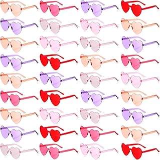 Buryeah 60 Pair Valentine's Day Heart Shaped Sunglasses Candy Color Transparent Heart Glasses Rimless Heart Shaped Sunglasses for Women Girls Birthday