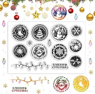 PH PandaHall Christmas Postage Clear Stamps for Card Making, Santa Claus Silicone Stamp Snowman Snowflake Transparent Craft Seal Stamp Rubber Stamp for DIY Scrap Booking Crafting Album Journal Decor