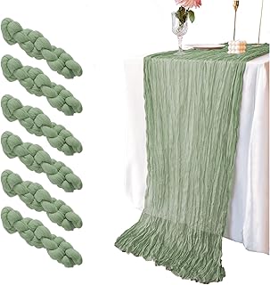 6 Pack 10 FT Cheesecloth Table Runner, Boho Table Runner, Sage Green Table Runner for Bridal Shower Wedding Table Decor Baby Shower Decorations Table Runner for Party (Sage Green)