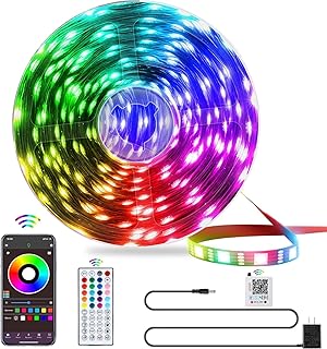 ويمارت شريط اضاءة LED RGB بطول 10 متر، مصابيح LED لغرفة النوم مع جهاز تحكم عن بعد بالاشعة تحت الحمراء بـ44 مفتاحا، شريط اضاءة LED ذكي مع تحكم عن طريق التطبيق ودعامة لاصقة قابلة للتعديل لتزيين حفلات