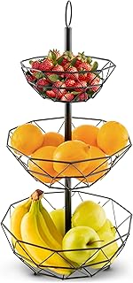 HOMELYN Cake Stand with Fruit Peeler I Fruit Stand with 3 Levels I Versatile Use as a Bread Basket, Fruit Basket, Snack Bar, Buffet, Fruit Bowl, Modern Design in Black, Extra Space Saving and Stable