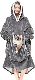 Wearable Blanket Hoodie with Giant Pocket Extra Soft Sherpa Fleece Warm ＆ Cozy Oversized Gifts for Men Women