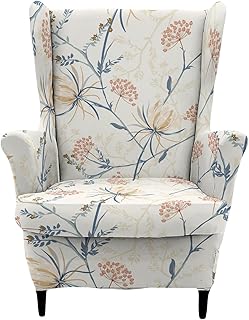 CRFATOP Stretch Soft Wing Chair Slipcovers 2 Pieces Wingback Chair Covers Sofa Slipcover with Arms Printing Wing Back Armchair Cover Furniture Protector with Elastic Bottom for Wingback Chairs,13