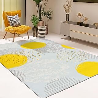 Betadistor Living Room Rugs Large Area Rugs Home Decor Modern Abstract Rug Short Pile Easy Care, Soft Bedroom Rugs Non-slip Office Chair Mats for Carpeted Floor 120 * 160cm, Yellow and Grey, 302-03120