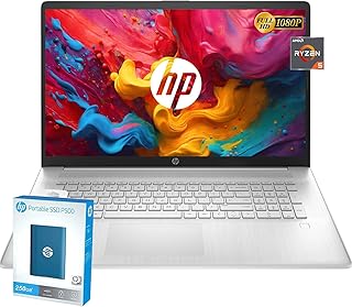 HP لابتوب جديد 2024 17 انش، معالج AMD رايزن 5 5500U سداسي النواة (بيت i7-1250U)، شاشة 17 انش FHD (1080p) IPS، ذاكرة RAM 32GB، SSD 1TB، قارئ بصمات الاصابع