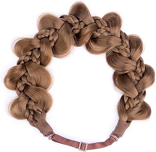 Gledola Bridal Hair Accessories, Wide Fishtail Braided Braids, Headband, Braided Synthetic Hair, Elastic Stretch, for Women, Bride (Medium Brown)