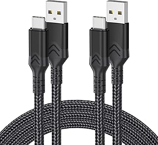 كيبل USB نوع C بطول 10 قدم، كيبل شحن سريع 3 امبير، سلك مضفر بالنايلون متوافق مع سامسونج جالكسي اس 10 واس 9 واس 8 ونوت 9 و8 وبيكسل وال جي G8 V50 V30 V20 وموتو زد وغيرها من شواحن USB C - اسود