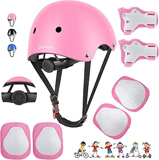 DaCool Kids Bike Helmet Set Skateboard Knee Pads - Kids Helmet Elbow Pads Wrist Guards Adjustable for 3~10yrs Girl Boy Kids Protective Gear Set for Sport Cycling Bike Roller Skating Scooter